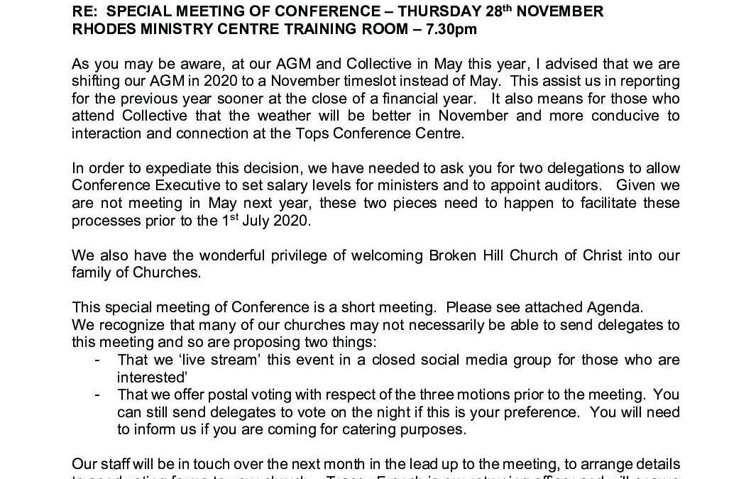 Letter and Agenda re Special Meeting